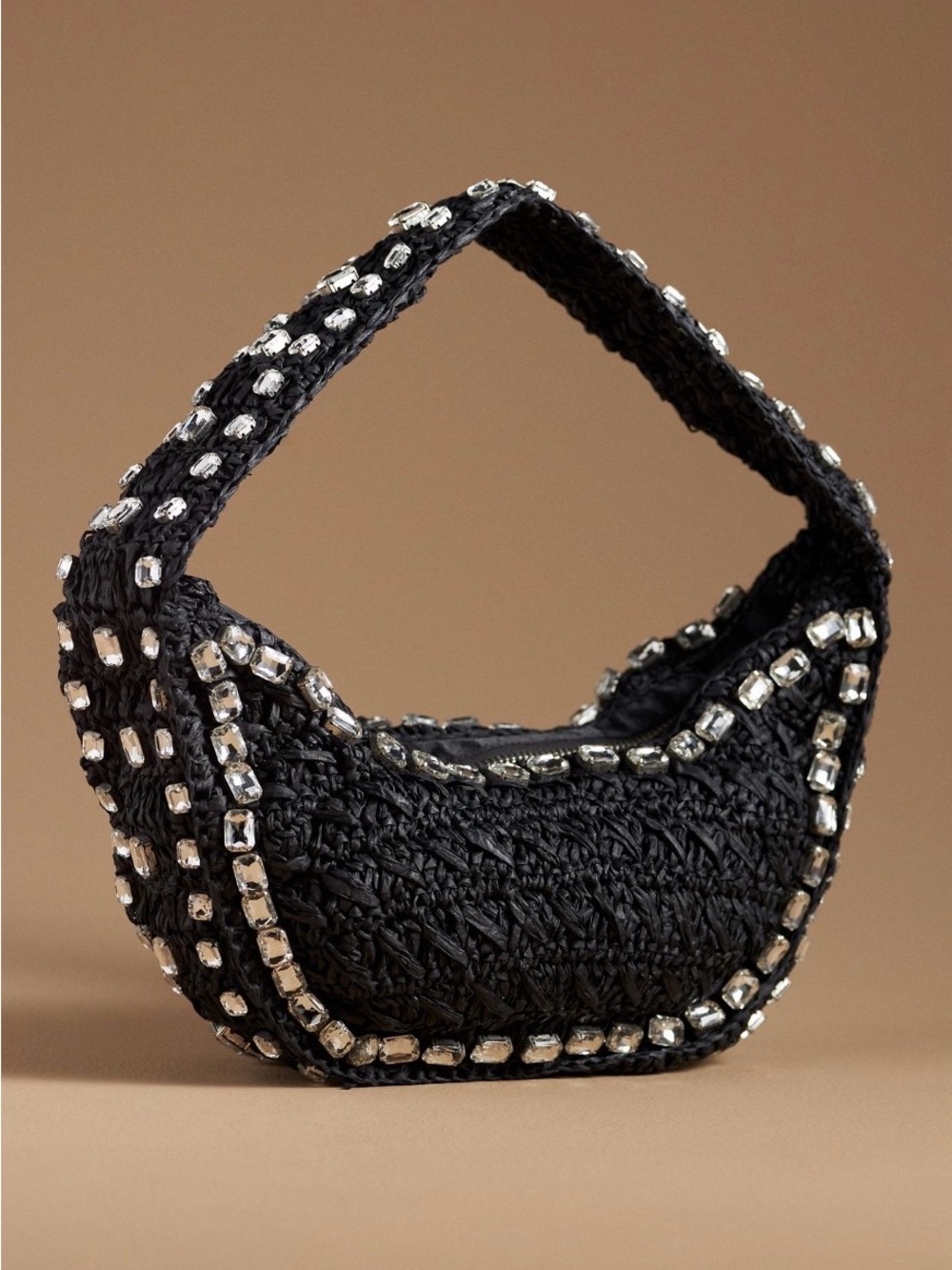 Dolce Vita Black Woven Mini Hobo with Crystal Trim